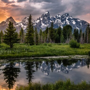 Sunset Reflections on the Grand Teton Range from Schwabacher Landing